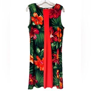 Dressbarn Hibiscus Rain Forest Shift Dress Women’s Large Tropical Resort